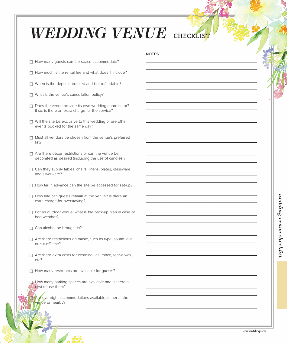 Wedding Venue Checklist Template, Page 1