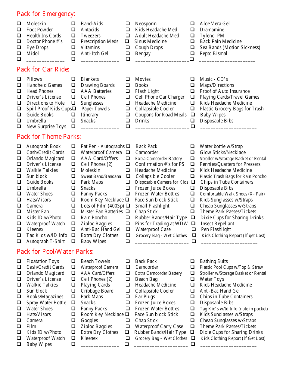 Ultimate Disney Vacation Packing List Download Printable PDF ...