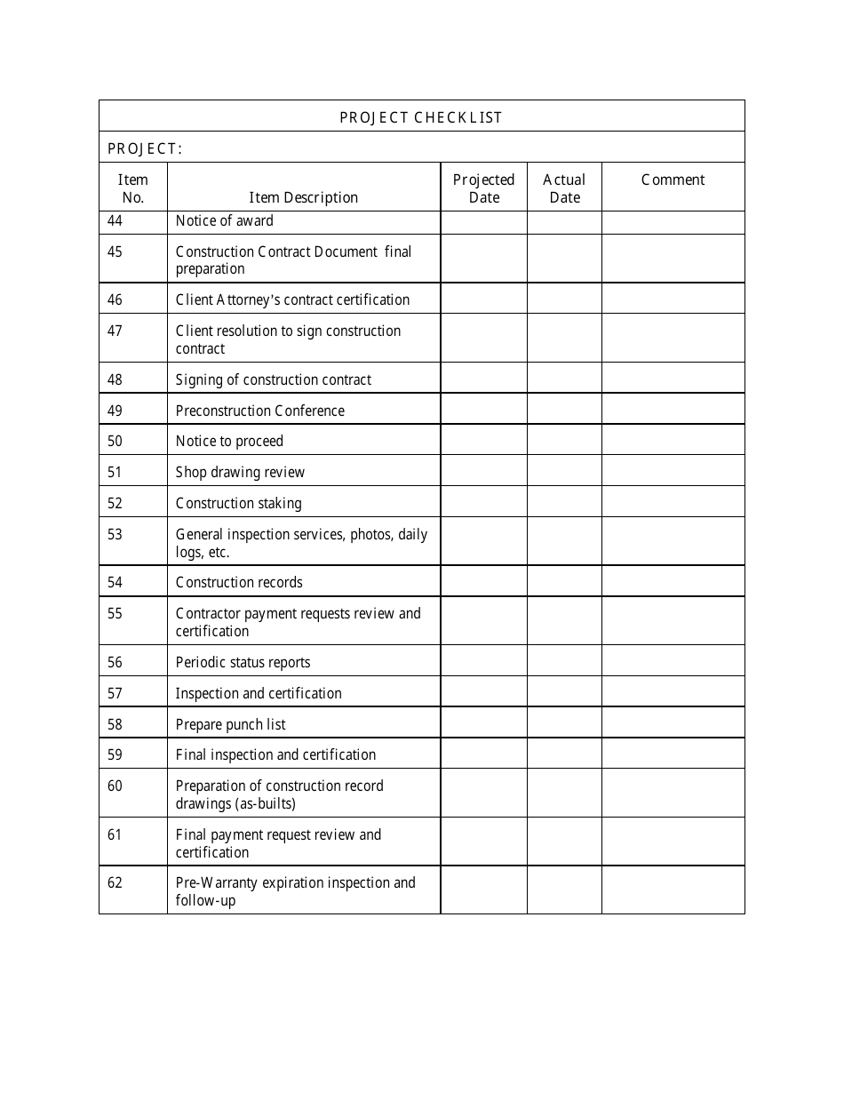 Project Checklist Template Download Printable PDF | Templateroller