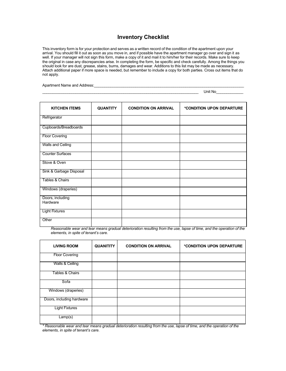 Inventory Checklist Template, Page 1