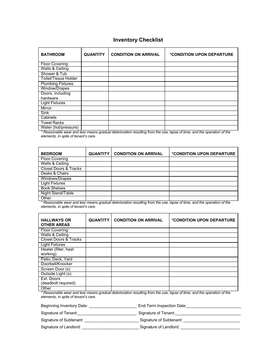 Inventory Checklist Template Download Printable PDF | Templateroller