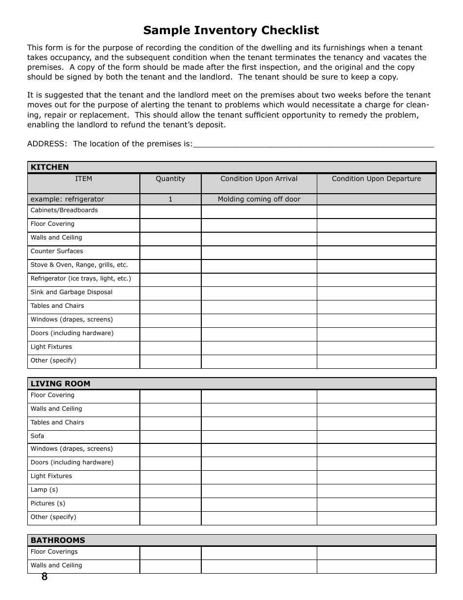 Sample Inventory Checklist Template - Printable and Fillable