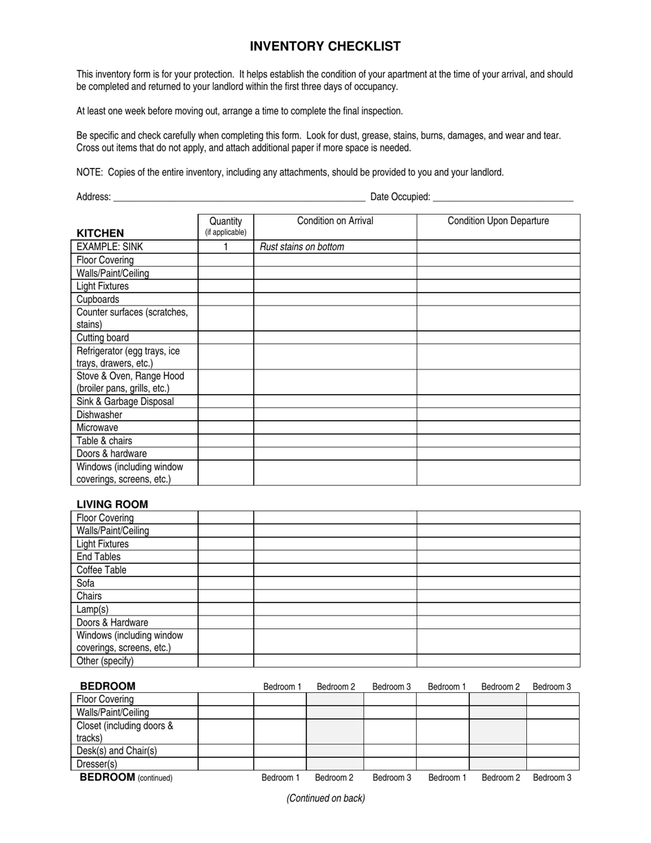 Inventory Checklist Template Download Printable PDF Templateroller