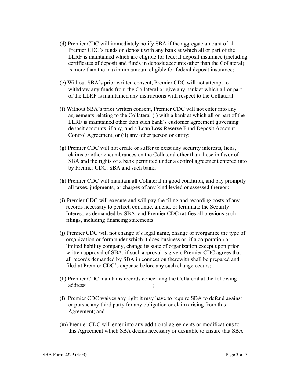 SBA Form 2229 Premier Certified Lenders Program Security Agreement, Page 3