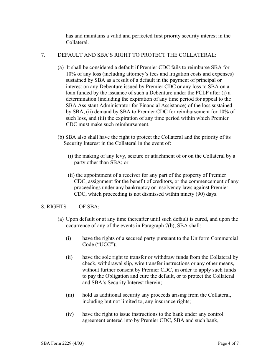 SBA Form 2229 Premier Certified Lenders Program Security Agreement, Page 4