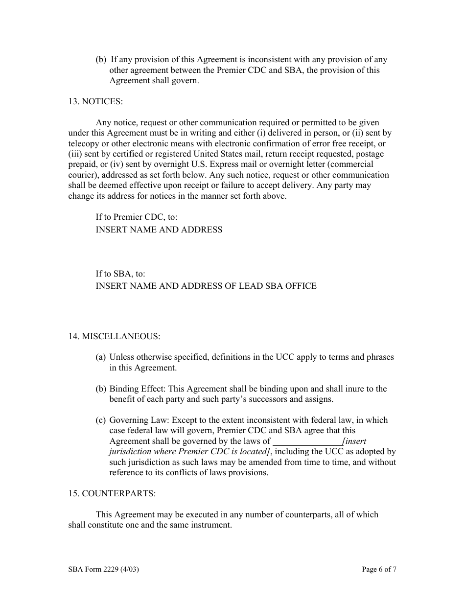 SBA Form 2229 - Fill Out, Sign Online and Download Fillable PDF ...