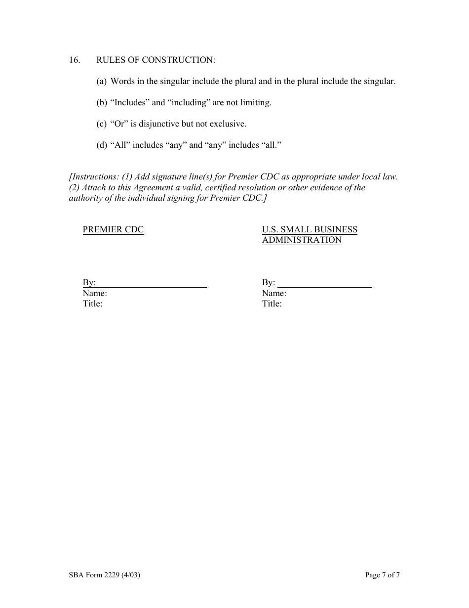 SBA Form 2229 Premier Certified Lenders Program Security Agreement, Page 7