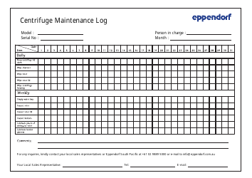 Document preview: Centrifuge Maintenance Log Template - Eppendorf