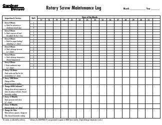 &quot;Rotary Screw Maintenance Log Template- Gardner Denver&quot;, Page 2