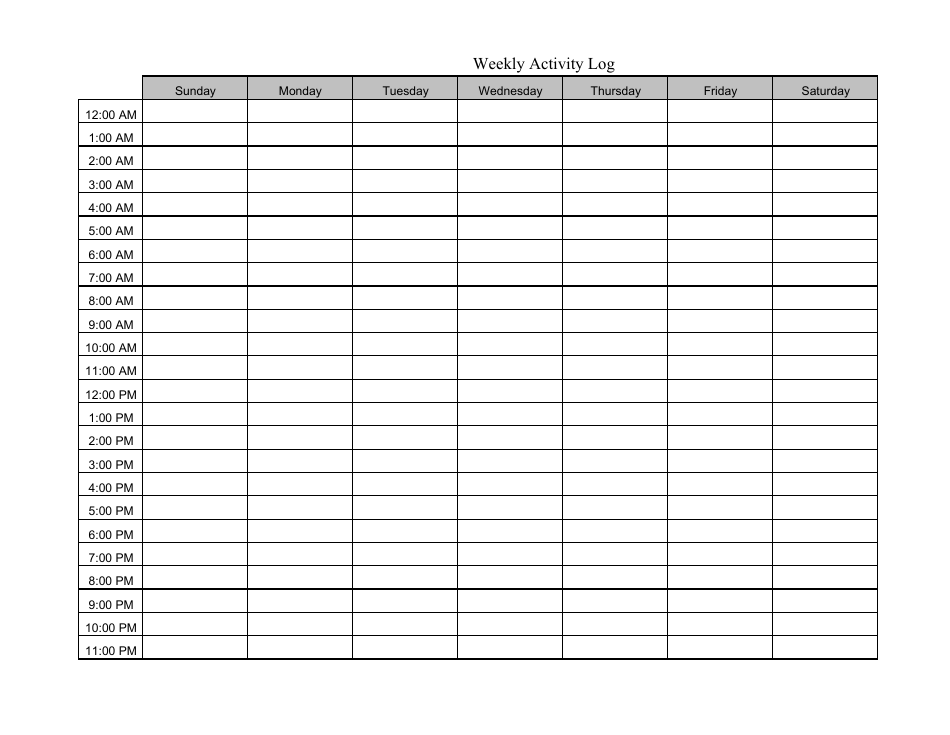 Weekly Activity Log Template, Page 1