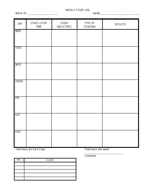 &quot;Weekly Study Log Template&quot; Download Pdf