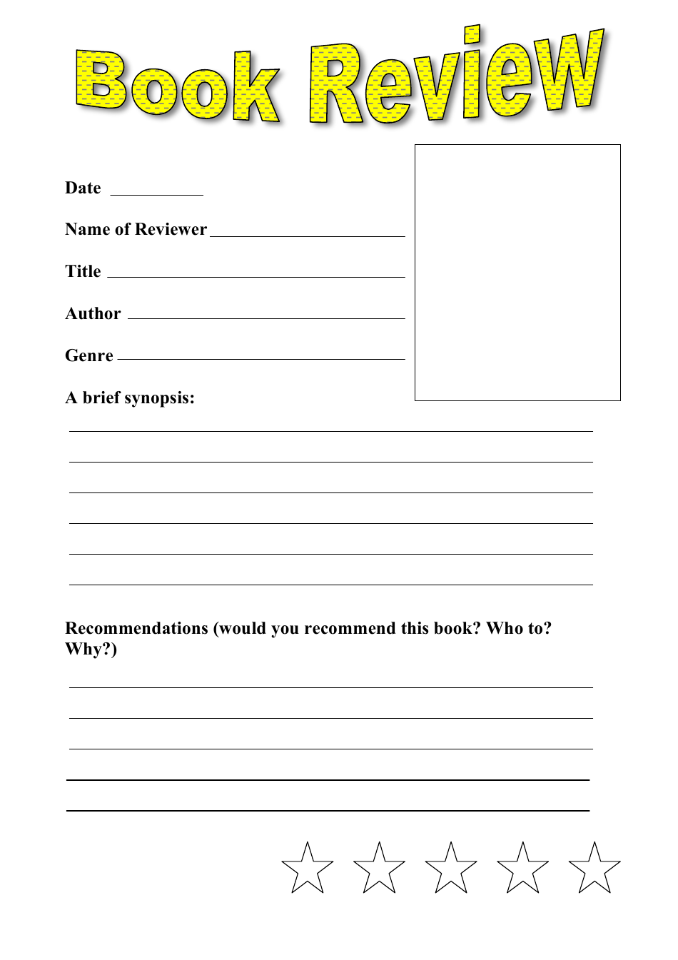 Book Review Template With Picture Box Download Printable PDF