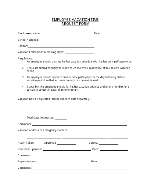 &quot;Employee Vacation Time Request Form&quot; Download Pdf