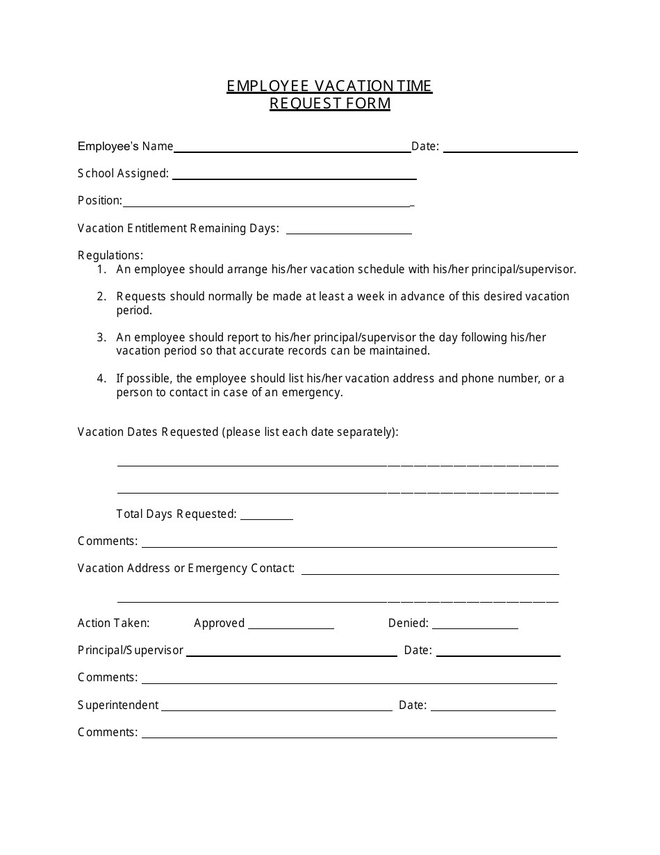 Employee Vacation Time Request Form, Page 1
