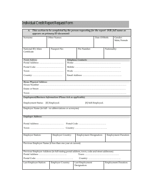 Individual Credit Report Request Form - Kenya