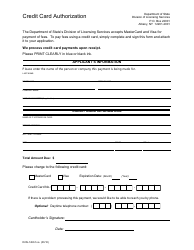 Document preview: Form DOS-1450-F-L-A Credit Card Authorization Form - New York