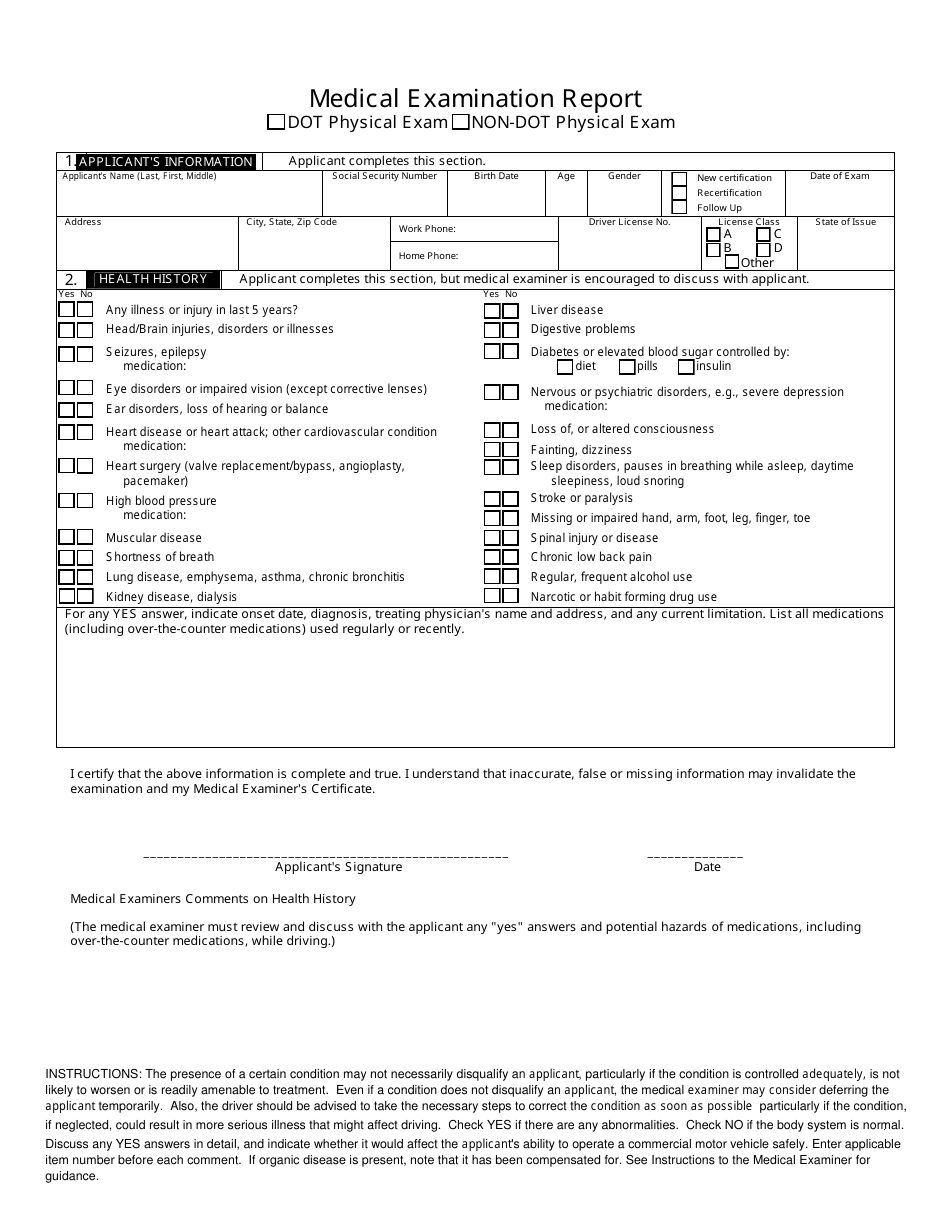 Medical Examination Report Template, Page 1