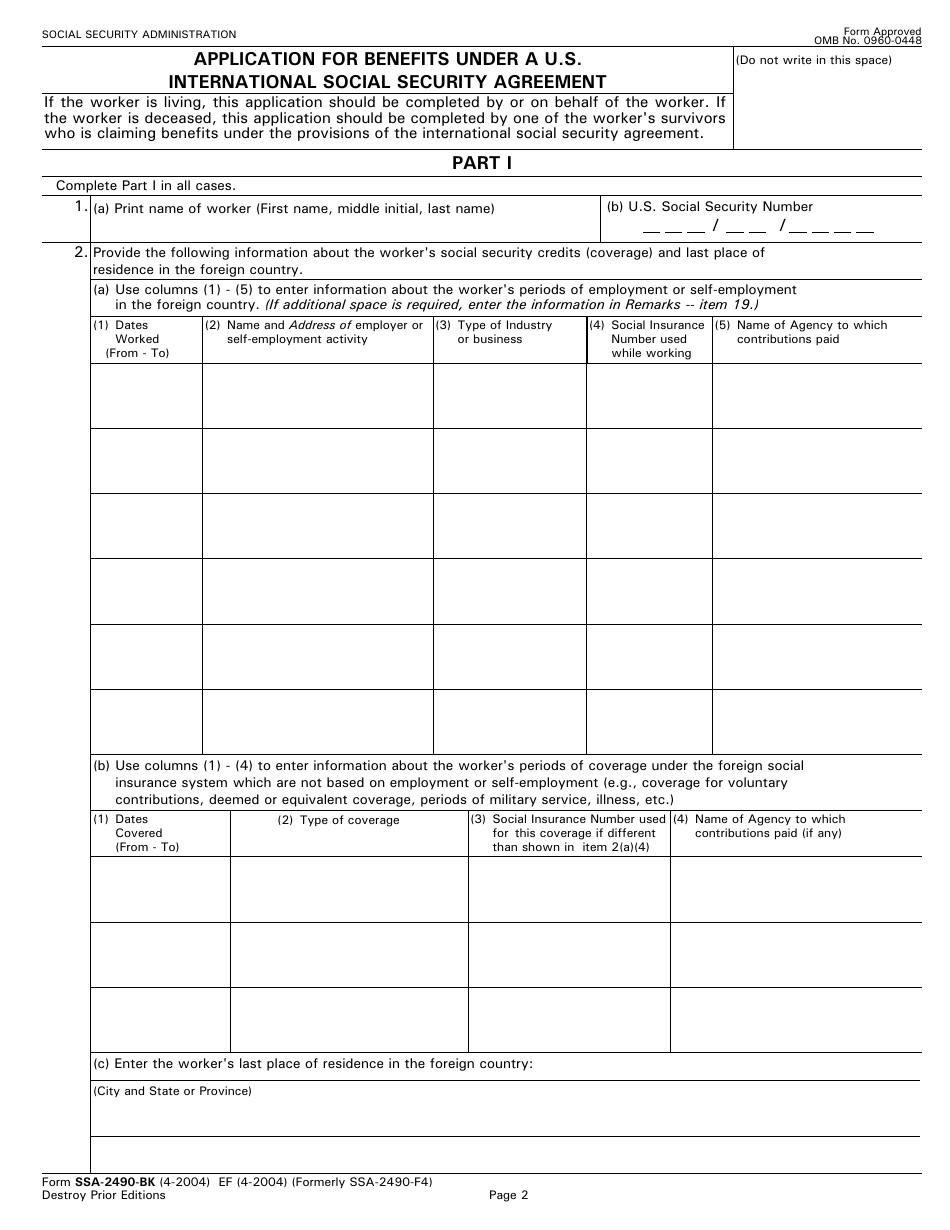 Form SSA-2490-BK Application for Benefits Under a U.S. International Social Security Agreement, Page 2