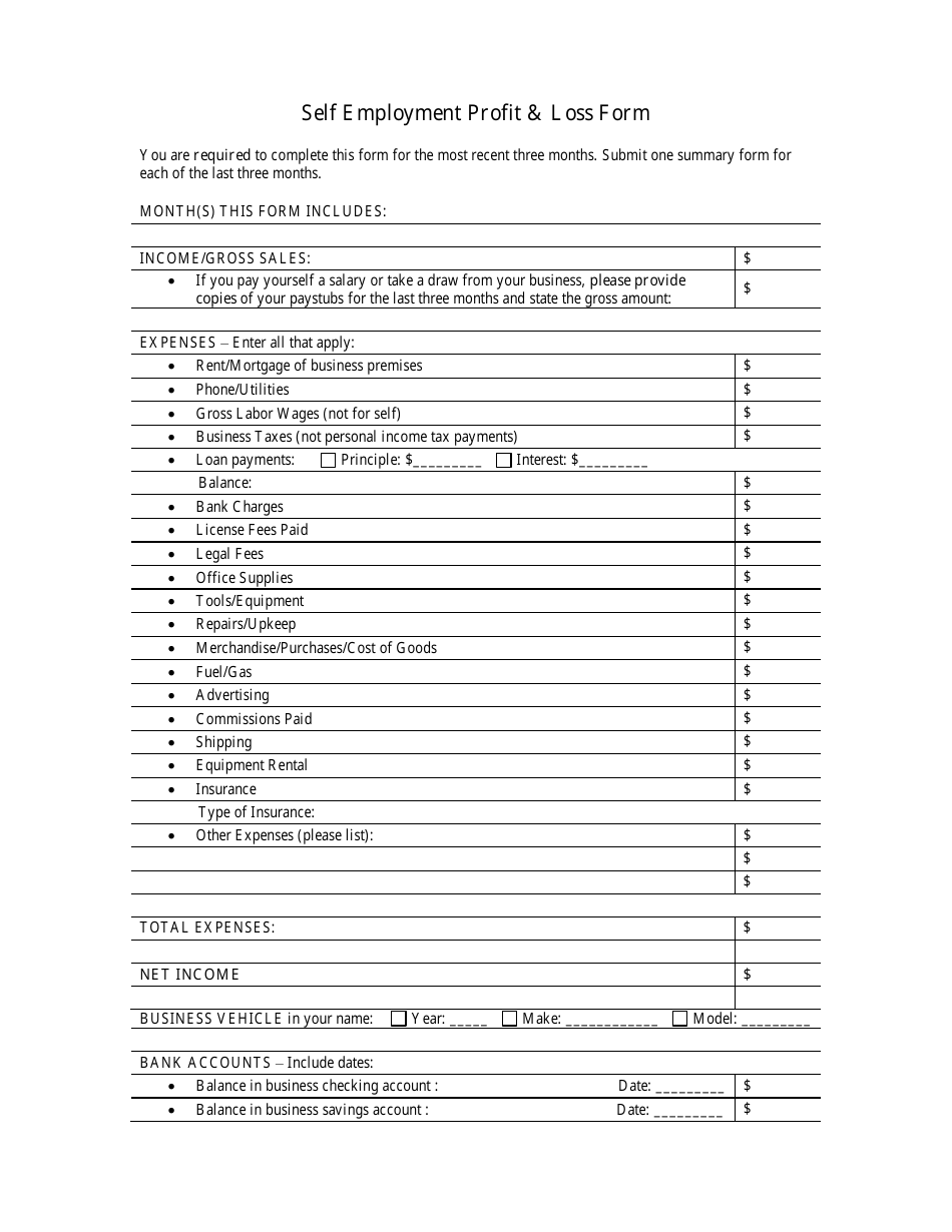 self employment profit and loss form download printable pdf templateroller