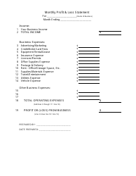 &quot;Monthly Profit and Loss Statement Template&quot;