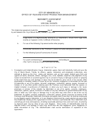 Special Events Indemnity Agreement Form - City of Miami Beach, Florida