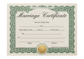 &quot;Beige Marriage Certificate Template With Green Frame&quot;