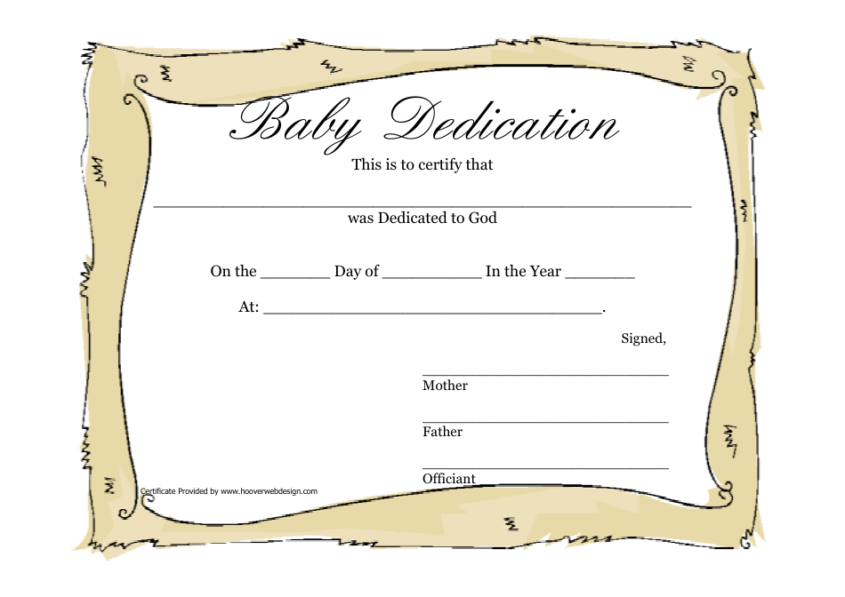 Baby Dedication Certificate Template Beige Download Printable PDF