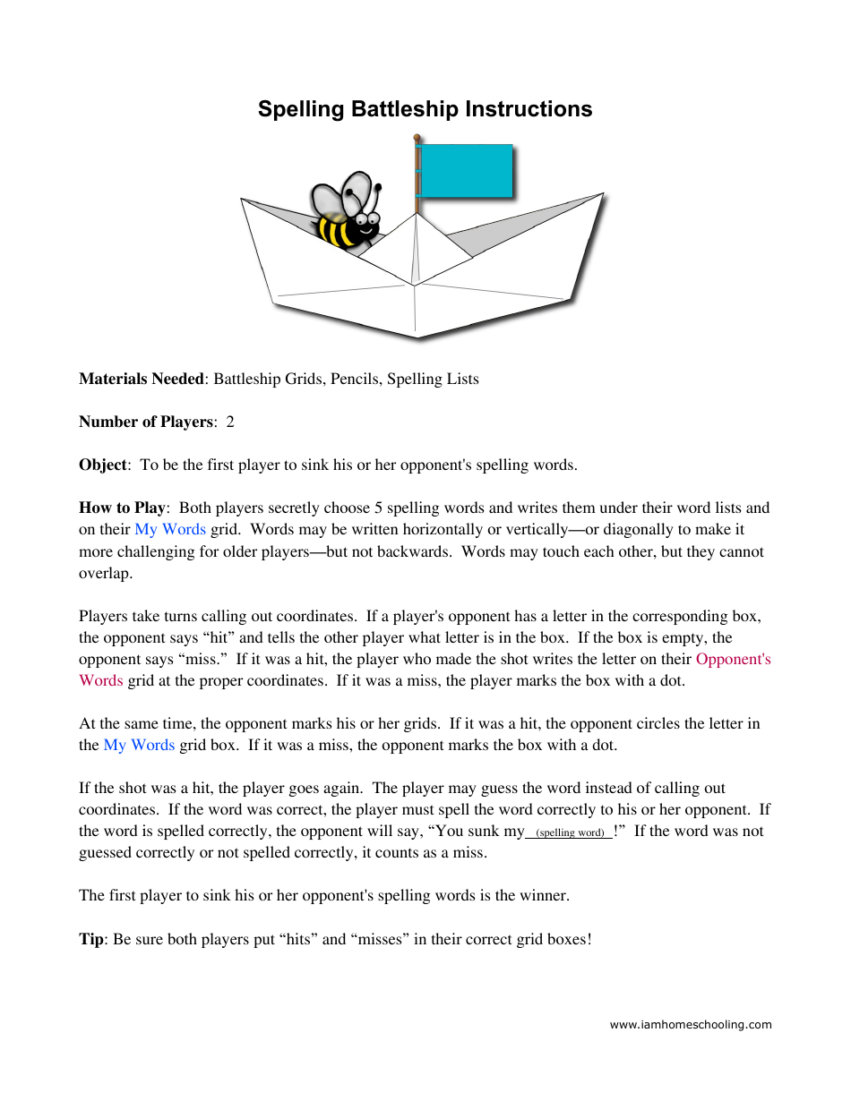 Spelling Battleship Game Template, Page 1