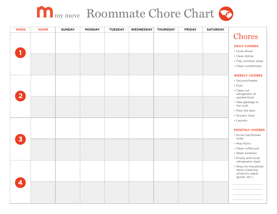 Roommate Chore Chart Template - Simplify Household Tasks with My Move