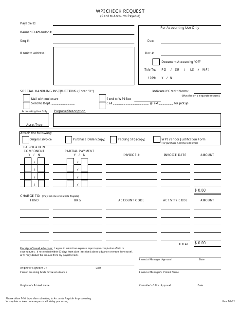 Wpi Check Request Form
