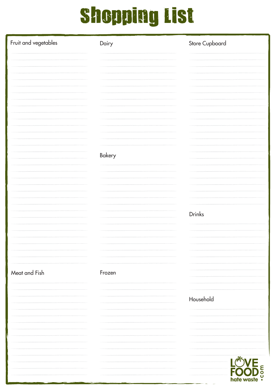 Shopping List Template - Love Food Download Printable PDF | Templateroller