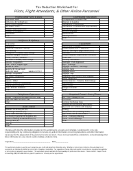 Document preview: Tax Deduction Worksheet for Pilots, Flight Attendants, & Other Airline Personnel