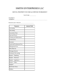 Document preview: Rental Property Income & Expense Worksheet Template - Smith Enterprises