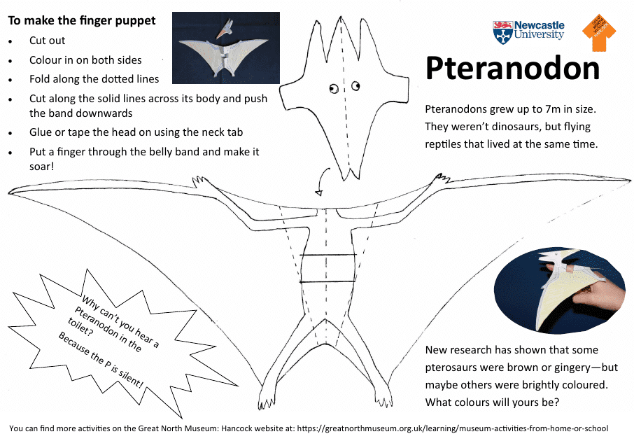 Pteranodon Finger Puppet Template Preview