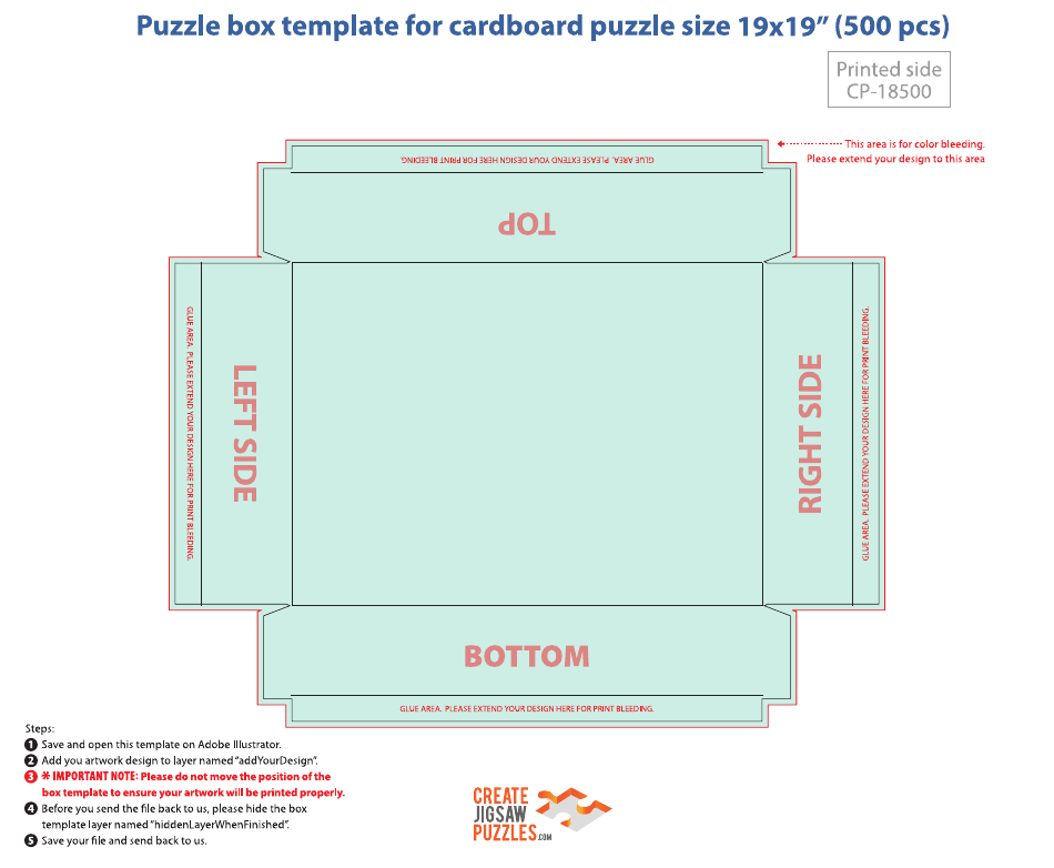 Puzzle Box Template for Cardboard Puzzle Size 19x19, Page 1