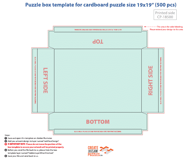 Puzzle Box Template for Cardboard Puzzle Size 19x19"
