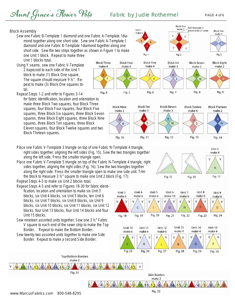 Aunt Graces Flower Pots Quilt Pattern Templates, Page 4