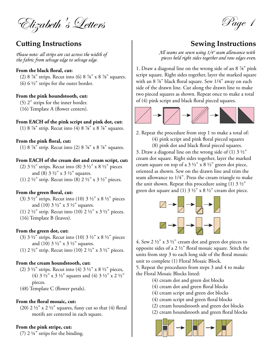 Elizabeths Letters Quilt Pattern Templates, Page 3