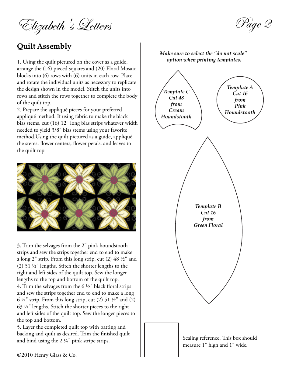 Elizabeths Letters Quilt Pattern Templates, Page 4
