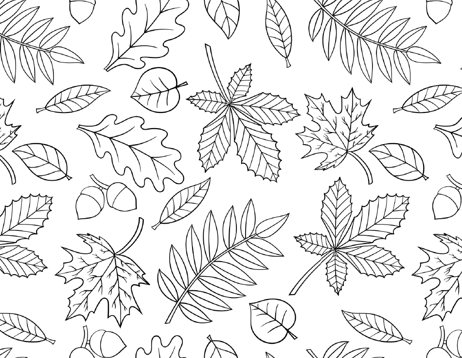Seamless Pattern With Autumn Leaves Coloring Page, Page 1