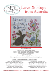 Document preview: Love & Hugs From Australia Embroidery Pattern Template
