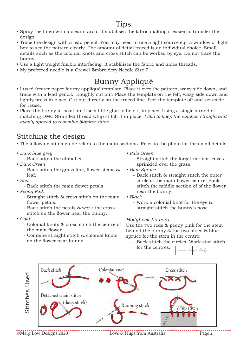 Love  Hugs From Australia Embroidery Pattern Template, Page 2