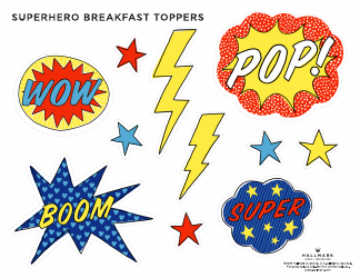 Document preview: Superhero Breakfast Topper Templates