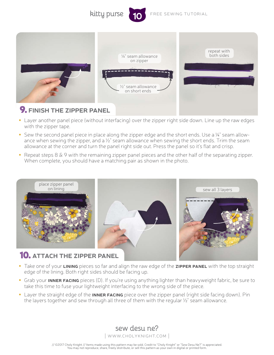 Kitty Purse Sewing Pattern Templates, Page 10