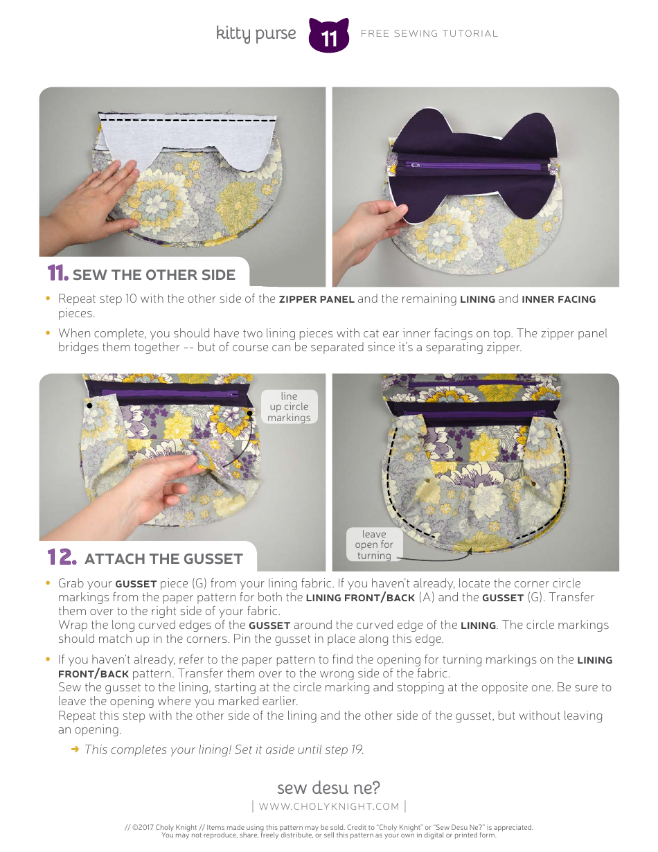 Kitty Purse Sewing Pattern Templates, Page 11