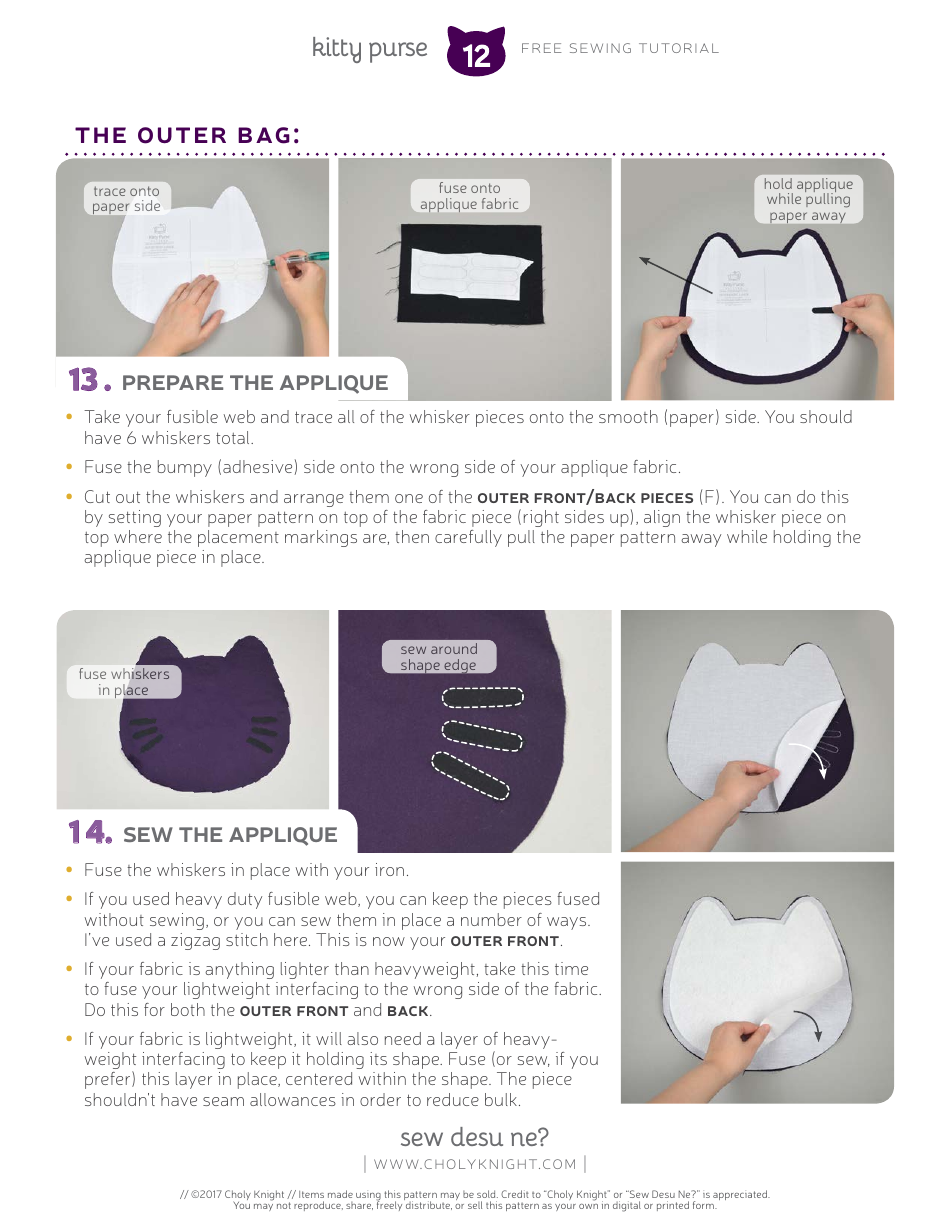 Kitty Purse Sewing Pattern Templates, Page 12