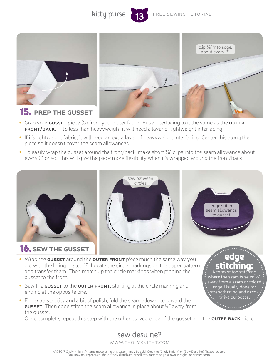 Kitty Purse Sewing Pattern Templates, Page 13