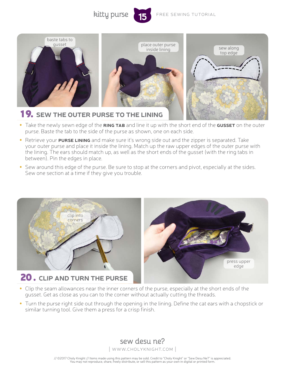 Kitty Purse Sewing Pattern Templates, Page 15