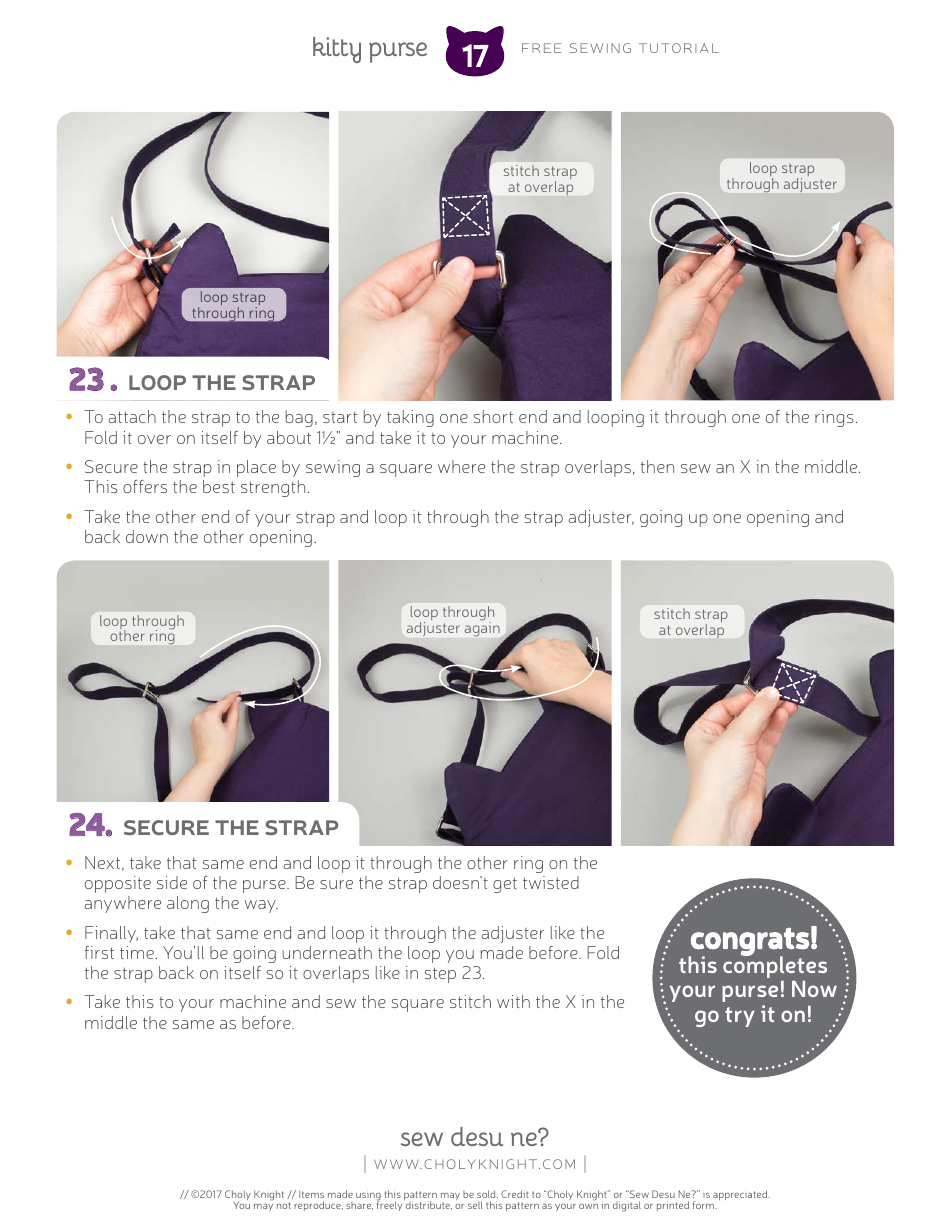 Kitty Purse Sewing Pattern Templates, Page 17