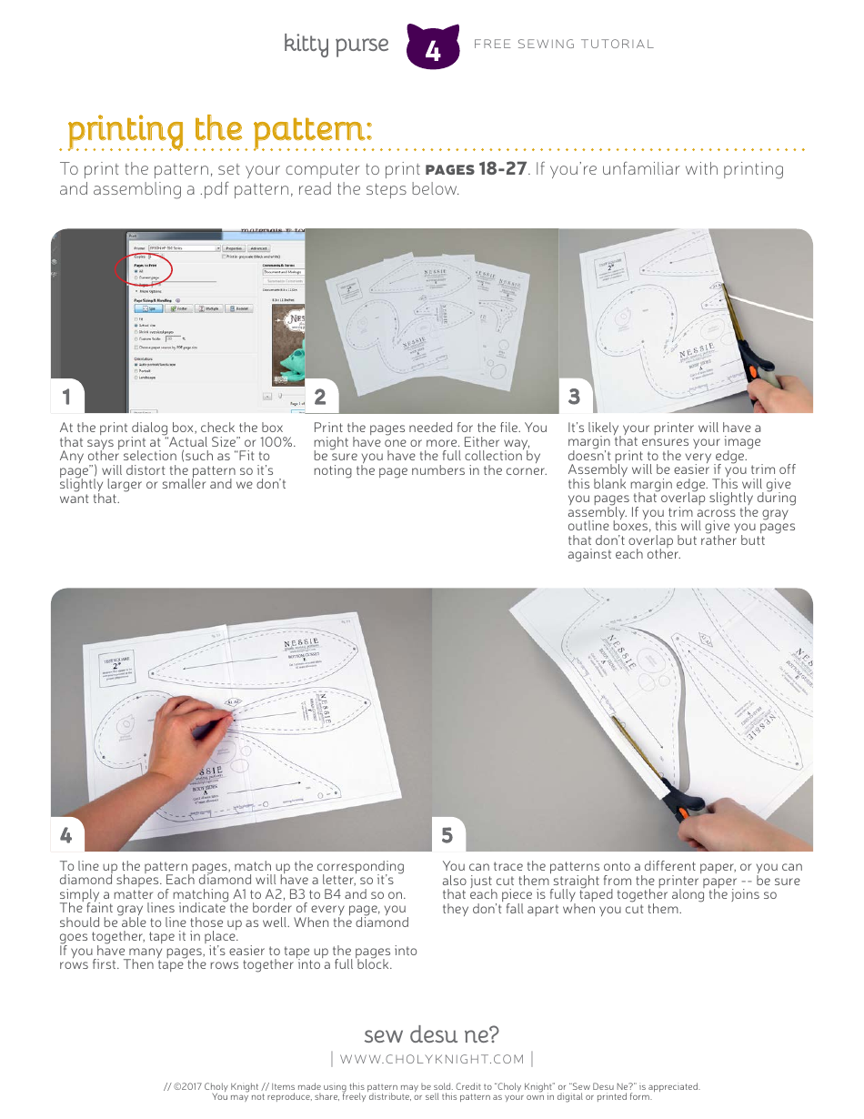 Kitty Purse Sewing Pattern Templates, Page 4